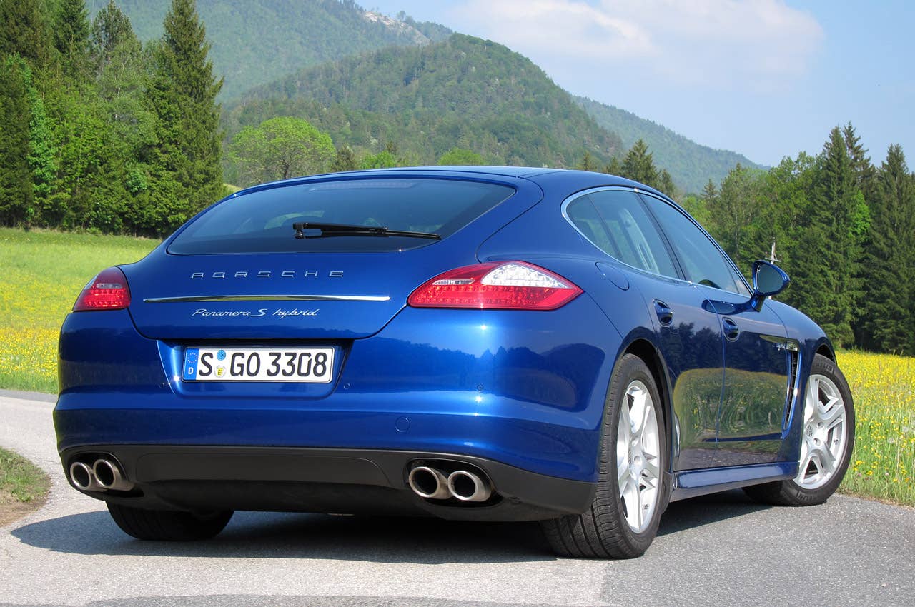 2012 Porsche Panamera S Hybrid rear 3/4 view