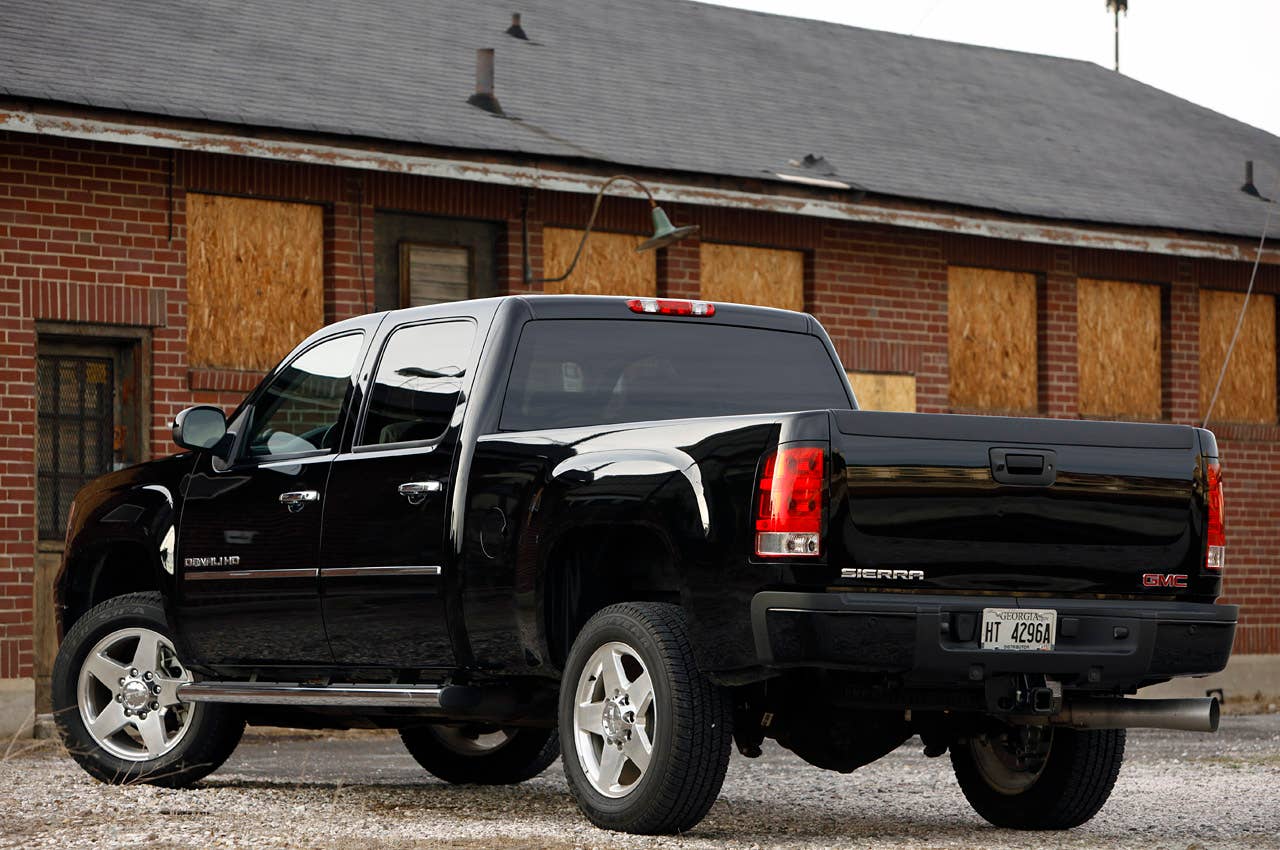 2011 GMC Sierra Denali rear 3/4 view