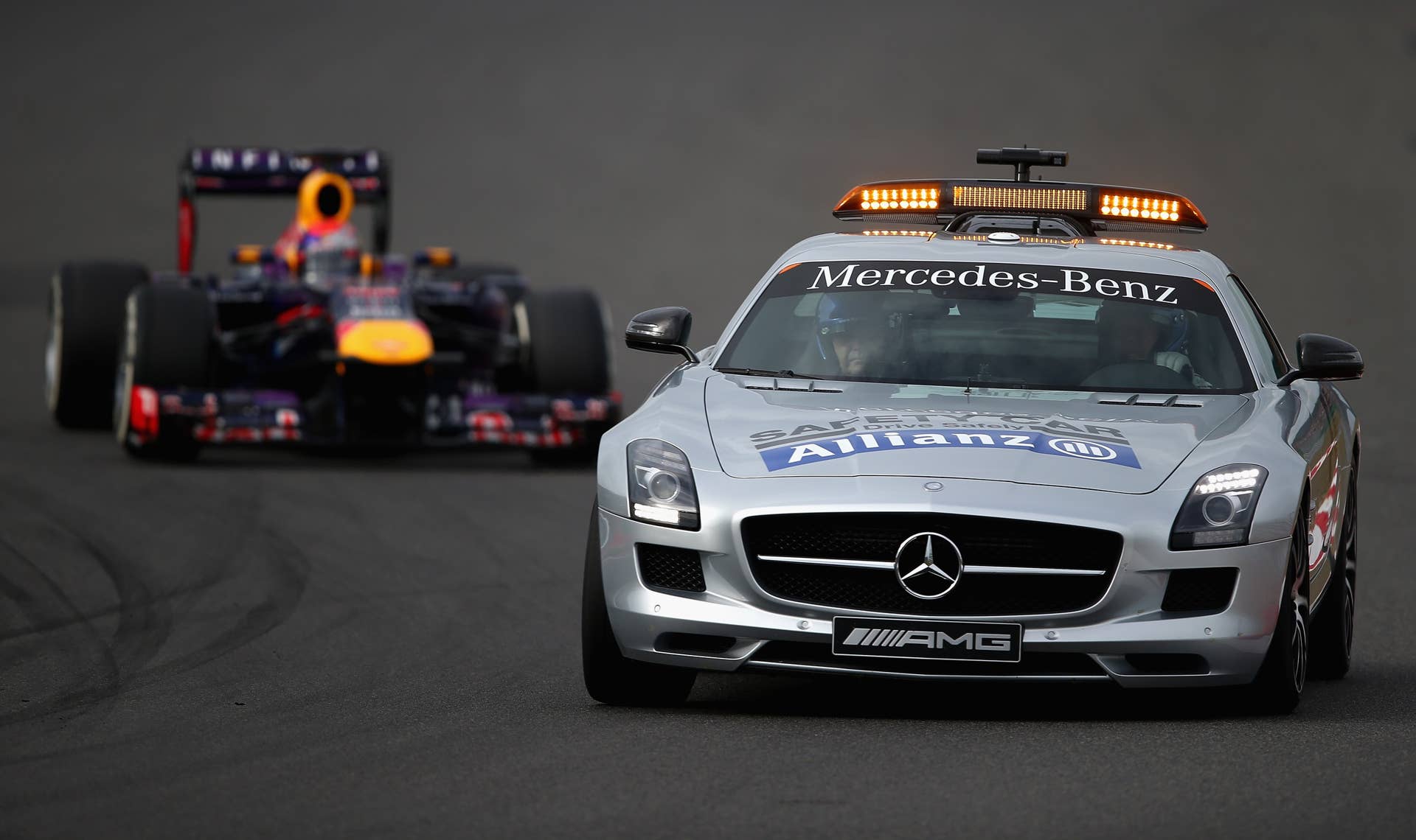 YEONGAM-GUN, SOUTH KOREA - OCTOBER 06:  The safety car is deployed during the Korean Formula One Grand Prix at Korea International Circuit on October 6, 2013 in Yeongam-gun, South Korea.  (Photo by Clive Mason/Getty Images)