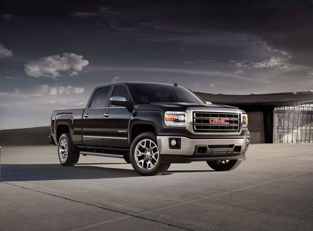 The 2014 GMC Sierra SLT front three quarter view that highlights the  all-new bold and refined design. On location in Mexico.
