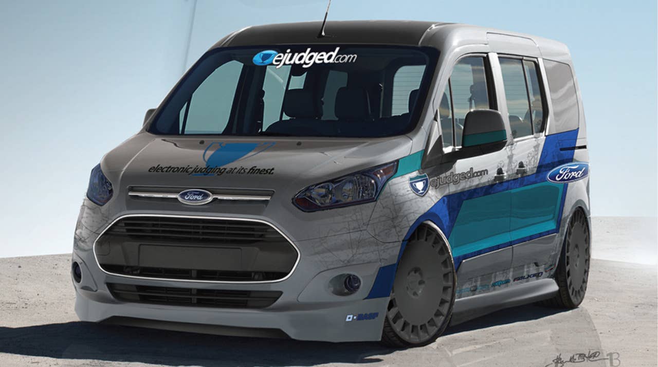 eJudged repurposed a Transit Connect into a stylish mobile hot spot, loaded with technology for the road