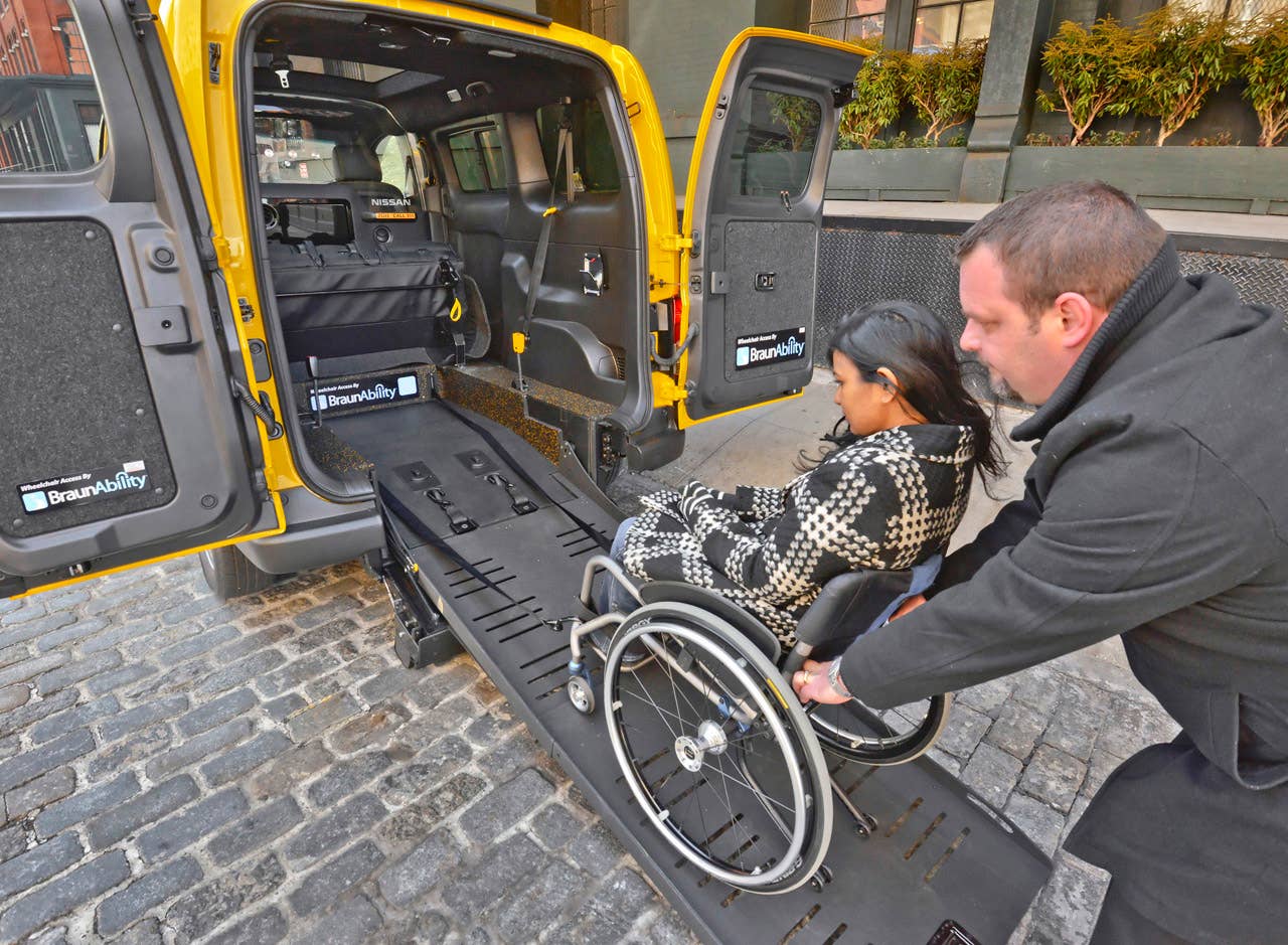 NEW YORK (Mar. 27, 2013)  As Nissans innovative NV200 taxi gets ready to take to the streets of New York City this coming fall, another crucial part of the Taxi of Tomorrow program was unveiled today at the New York International Auto Show  the wheelchair accessible NV200 Mobility NY Taxi. Working in conjunction with BraunAbility, the Indiana-based market leader in wheelchair accessible vehicles and wheelchair lifts, the Nissan NV200 Mobility Taxi features a rear-entry ramp and an industry-first integrated restraint system that provides safe and quick securement of wheelchairs.