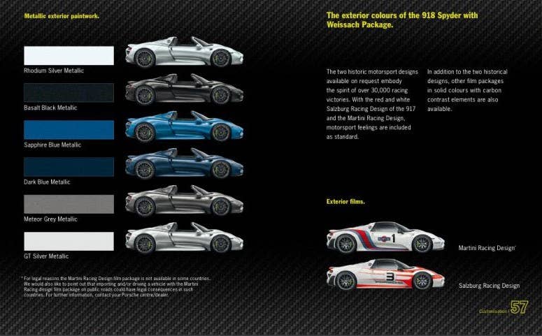 Porsche 918 Spyder brochure exterior color options