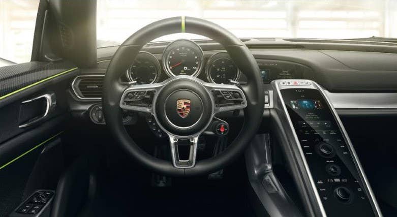 Porsche 918 Spyder brochure showing the interior