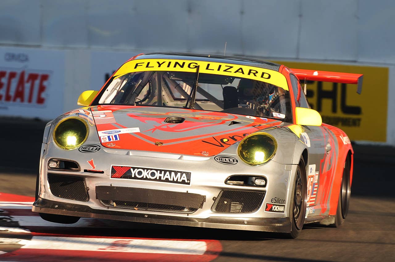 Flying Lizard Motorsports Porsche 911 GT3 at the 2013 Long Beach Grand Prix Copyright 2013 Drew Phillips / AOL