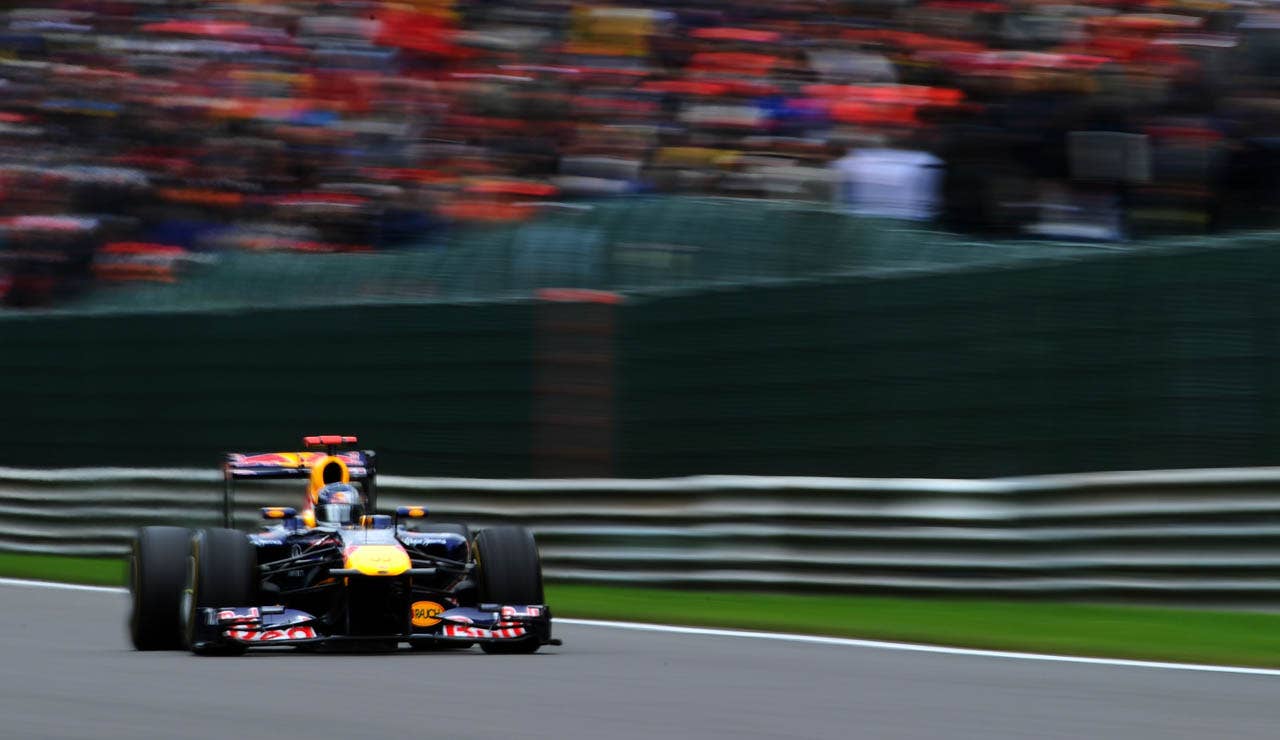SPA FRANCORCHAMPS, BELGIUM - AUGUST 28:  Sebastian Vettel of Germany and Red Bull Racing drives on his way to winning the Belgian Formula One Grand Prix at the Circuit of Spa Francorchamps on August 28, 2011 in Spa Francorchamps, Belgium.  (Photo by Lars Baron/Getty Images)
