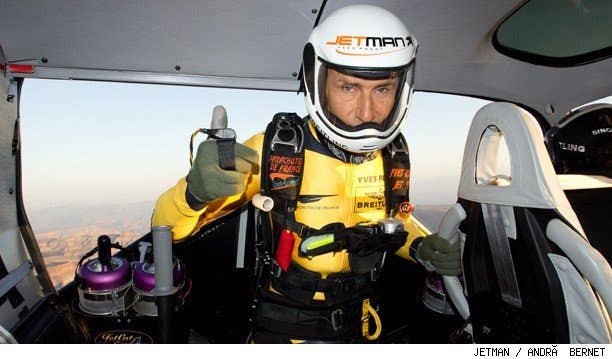 Jetman Yves Rossy flys his jetwing over the Grand Canyon.
