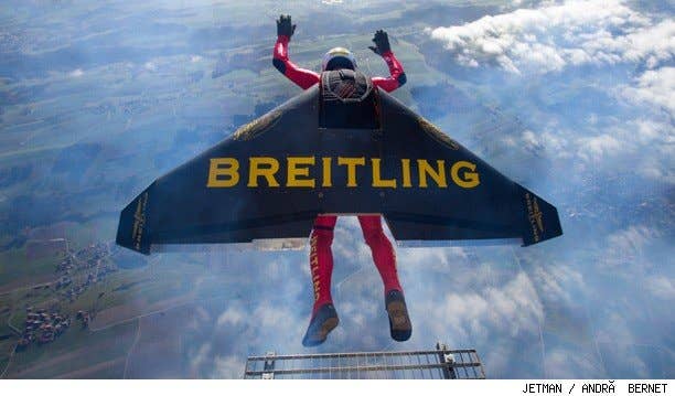 Jetman Yves Rossy flys his jetwing over the Grand Canyon.
