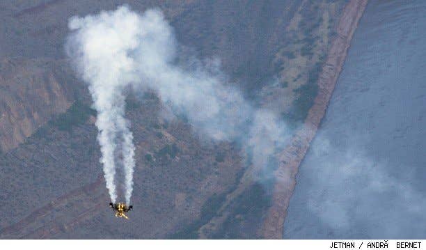 Jetman Yves Rossy flys his jetwing over the Grand Canyon.