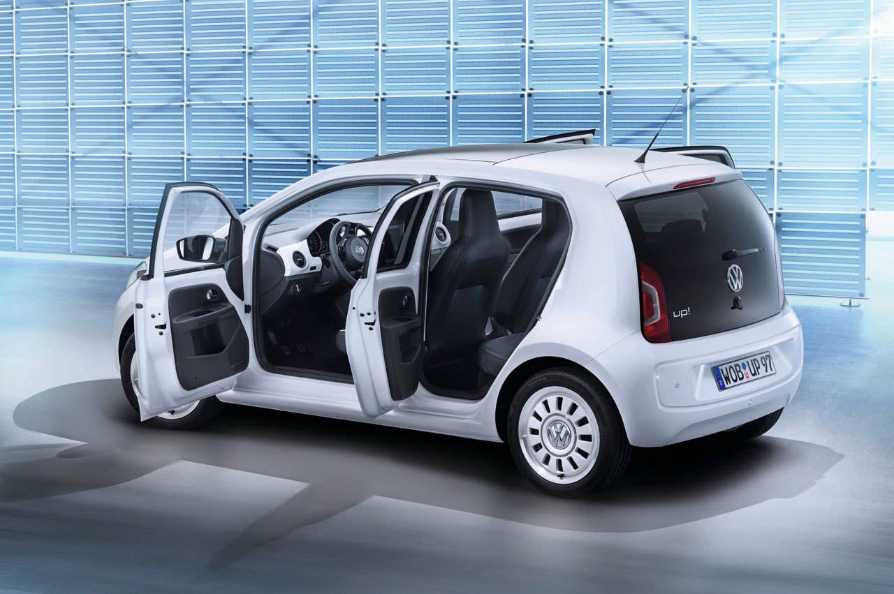 Volkswagen Up! Five Door rear 3/4 with doors open
