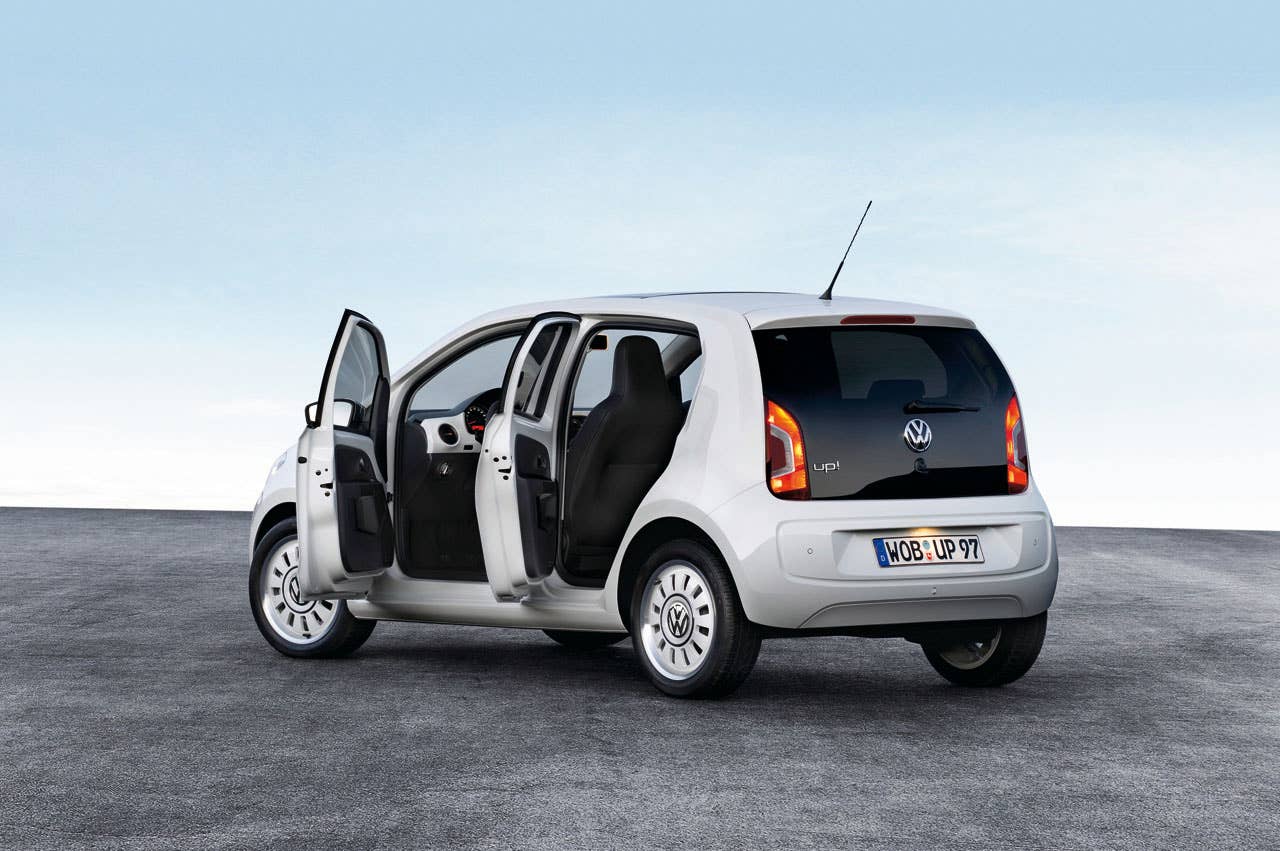 Volkswagen Up! Five Door rear 3/4 with doors open
