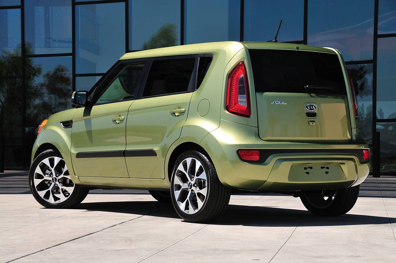 <p> 2012 Kia Soul rear 3/4 view</p>