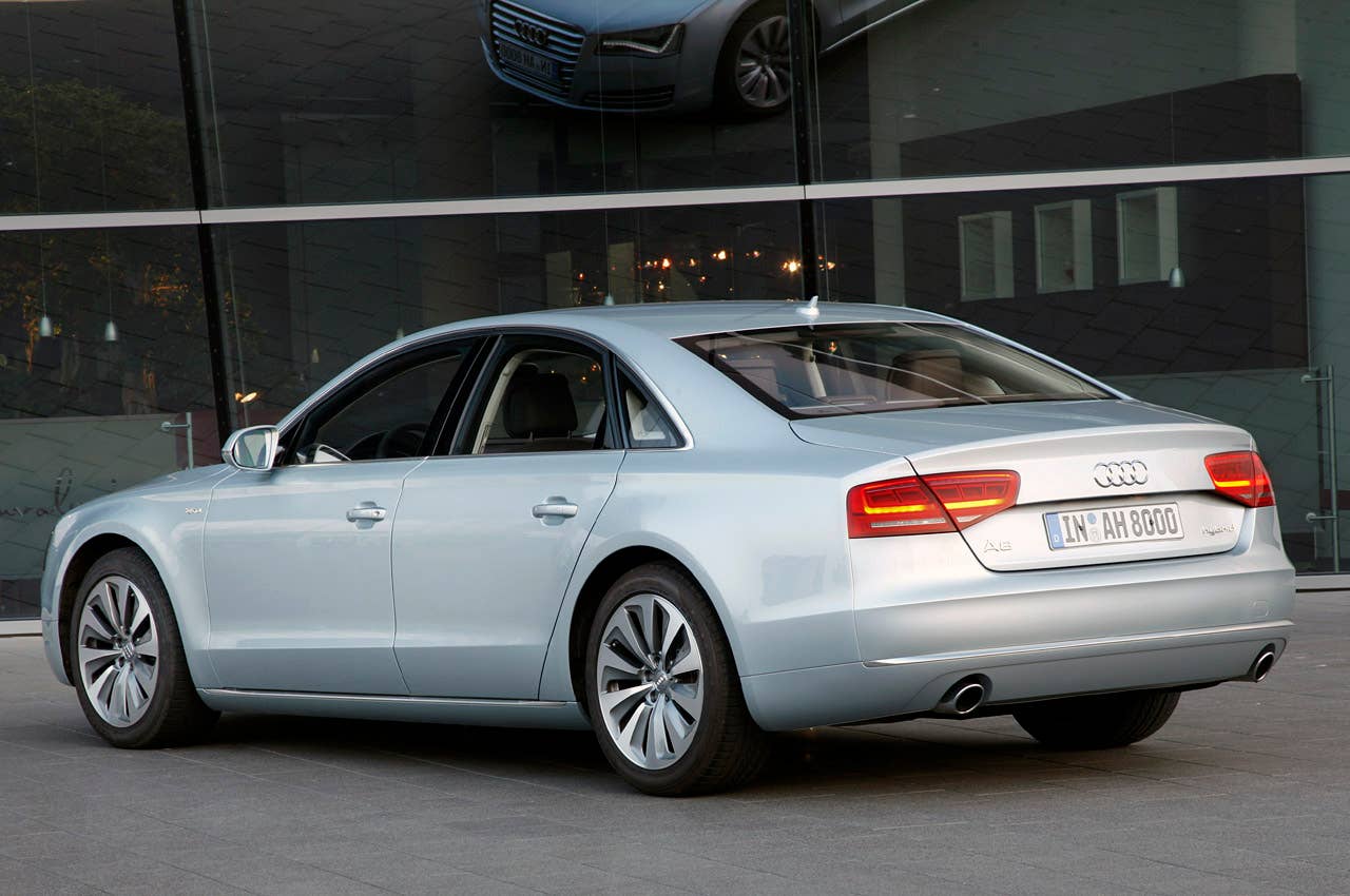 2012 Audi A8 Hybrid rear 3/4 view