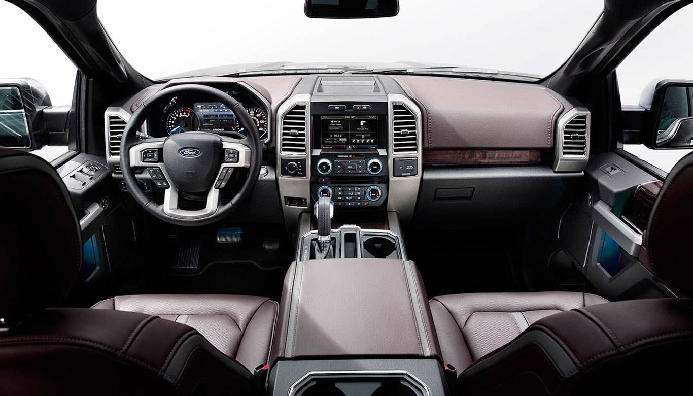 Ford says that the cabin has been refreshed to improve comfort and ergonomics. The seats and buttons are now placed in order to improve legroom and allow for easy access to the infotainment and other vehicle control buttons and knobs.  There are some cool new convenience features, such as BoxLink, which is a combination of metal brackets and custom cleats used to secure a variety of accessories in the cargo box, from ramps to storage bins to bed dividers. It also has rear under-seat storage in Super and Crew cabs, providing hidden storage for valuables, as well as a boxside step, an automatic rear liftgate and integrated loading ramps.  The new F-150 adds some technology features, too, including an 8-inch touchscreen that comes with a variety of truck-related apps, 360-degree camera view to aid in parking and trailer-hitch assist, which helps the driver line the truck up with the trailer without the help of a spotter.