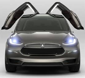Tesla Model X wit falcon doors sligtly lifted