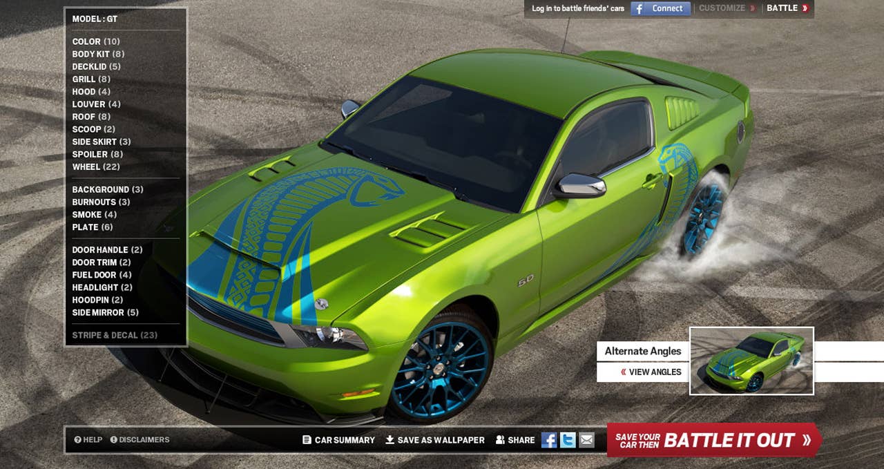 Ford is putting designing Mustangs back in the hands of enthusiasts with a new customizer website that features the 2012 Mustang. Ford has relaunched the site at www.fordvehicles.com/mustang to let Mustang enthusiasts take advantage of the classic design with limitless possibilities. The original customizer site featured the 2010 Mustang and generated the creation of more than 1 million cars. (9/15/2011)