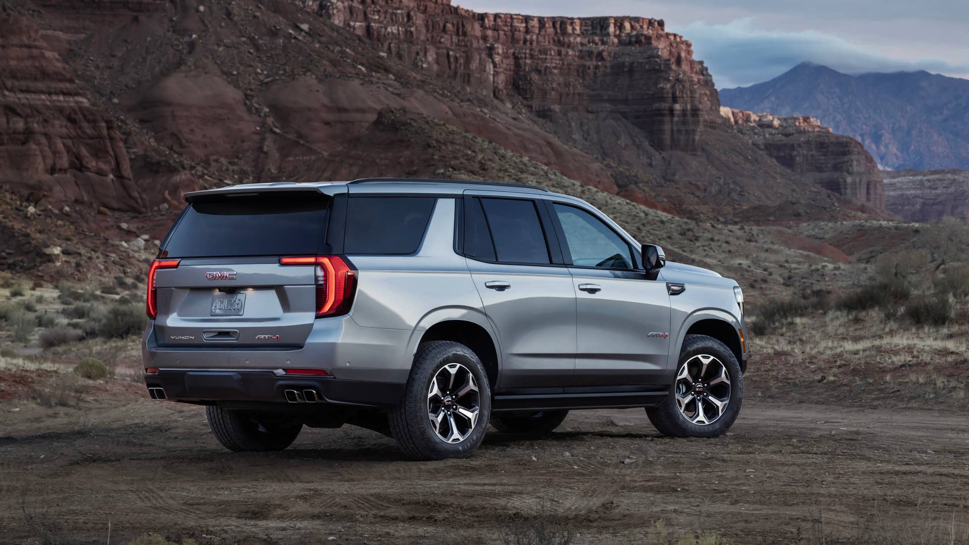 Rear 3/4 view of the 2025 GMC Yukon AT4 Ultimate.