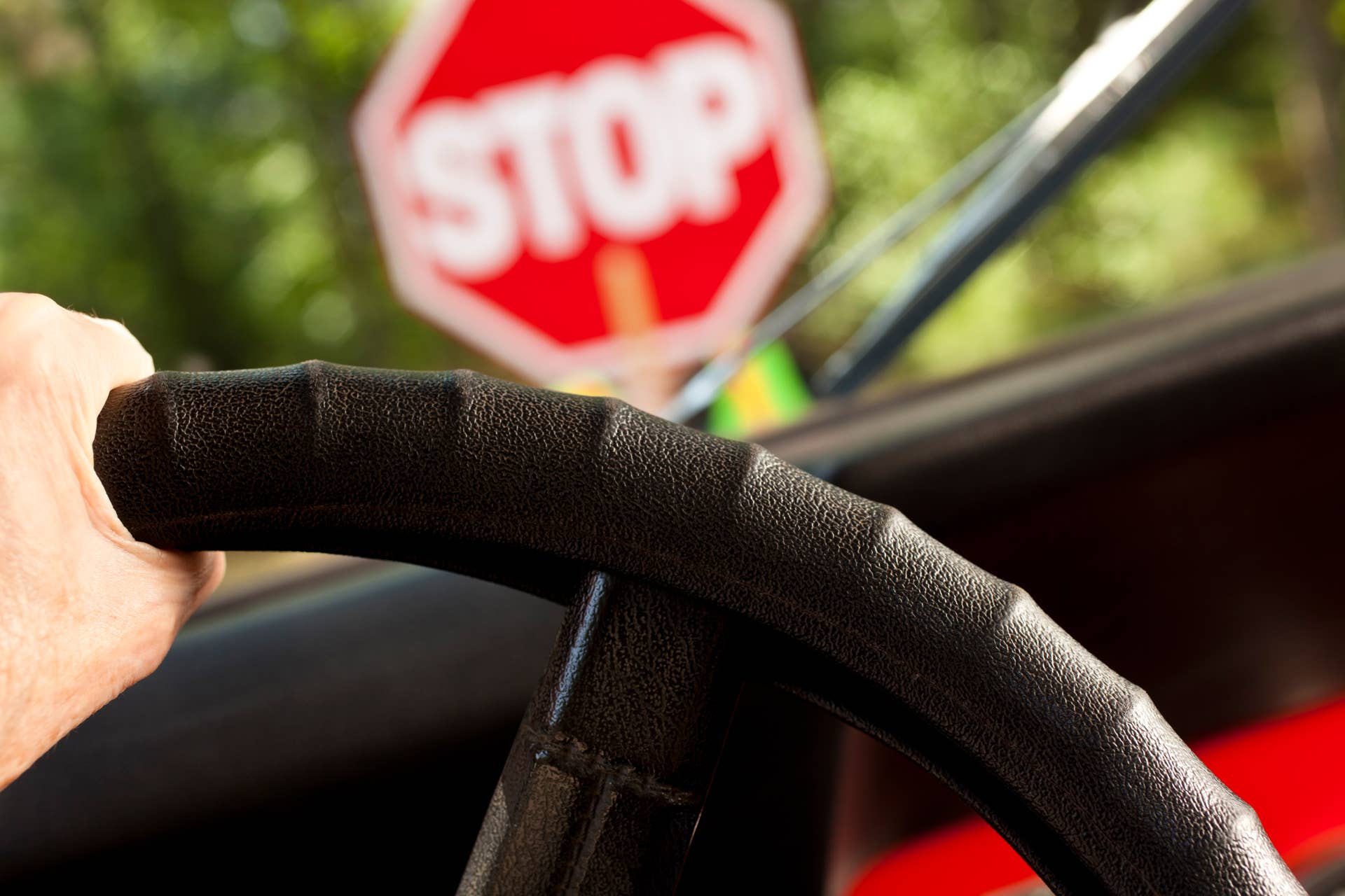 Jeep driver at stop sign
