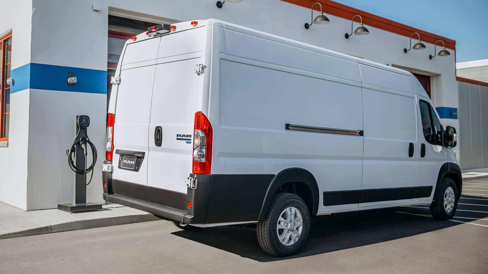 2025-2026 Ram ProMaster EV in Bright White rear angled view