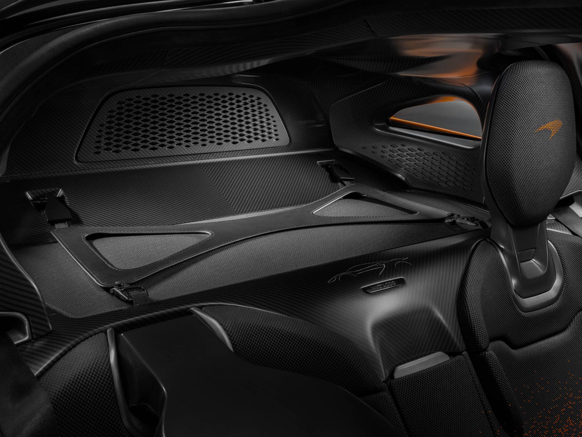McLaren W1 interior shot of the area behind the driver's seat