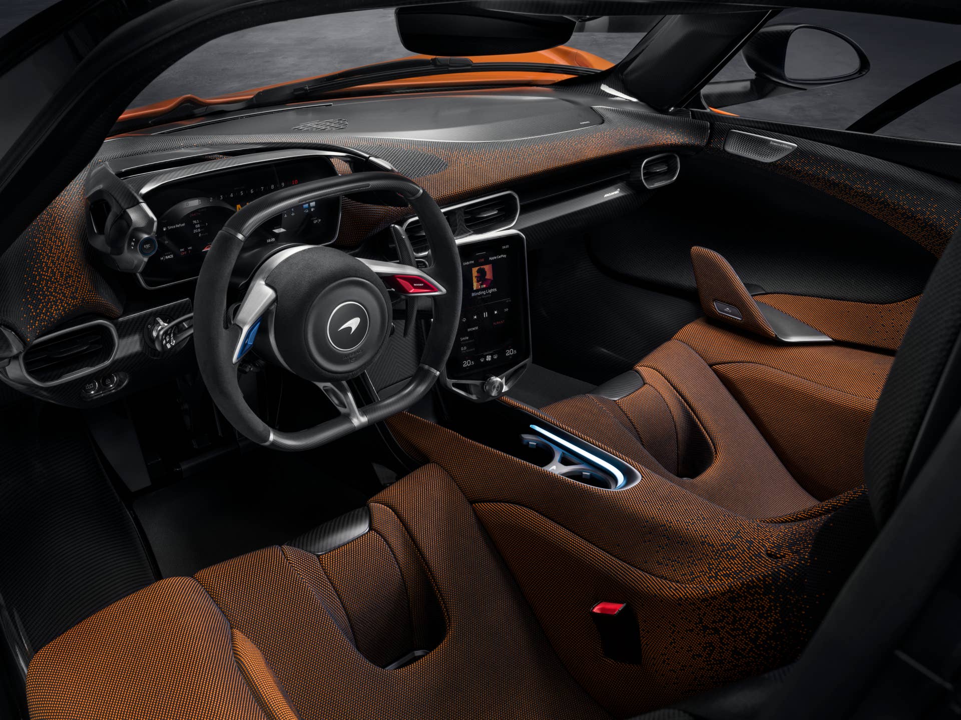 McLaren W1 interior seats, dash, and wheel