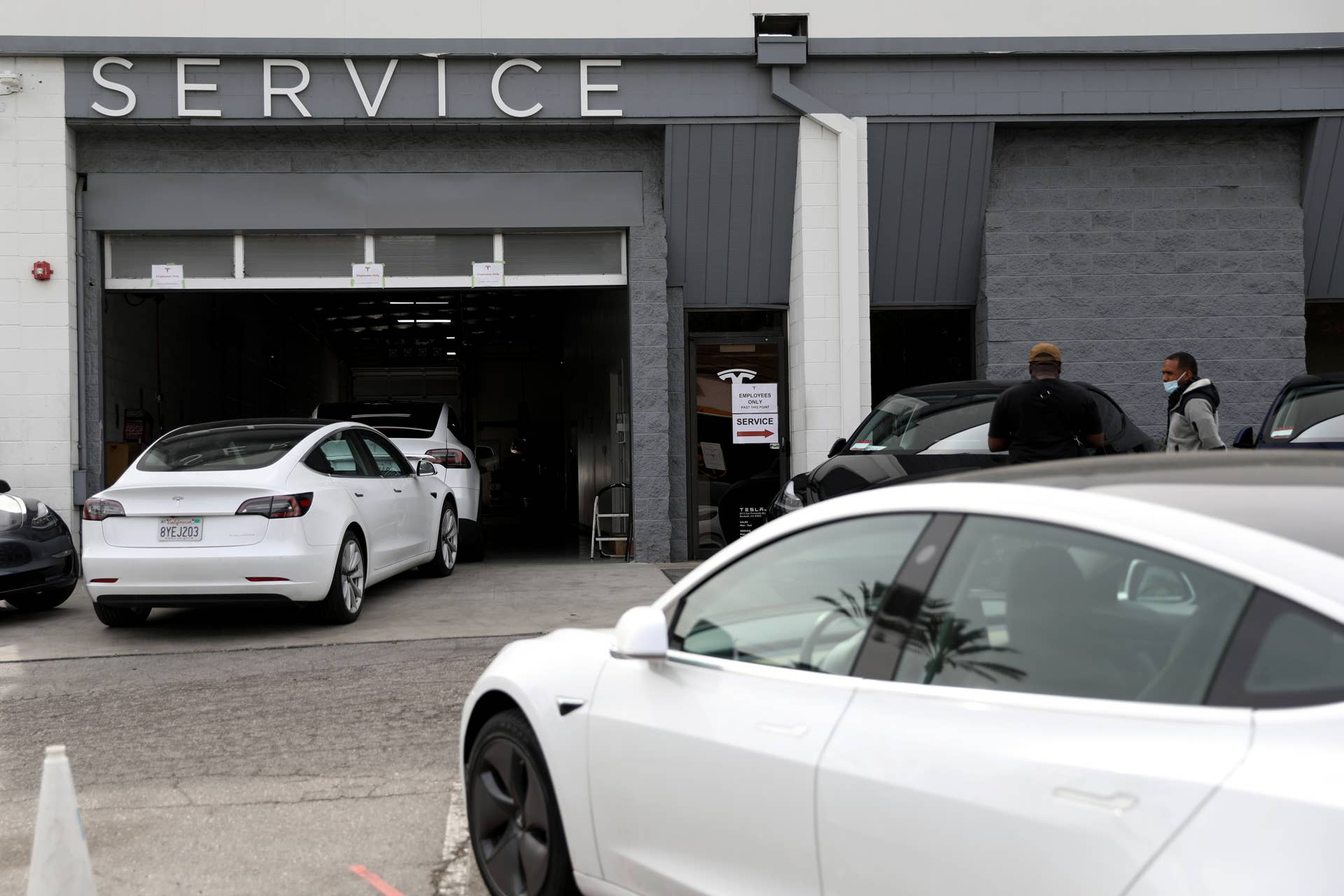 BURBANK, CA - FEBRUARY 16: Tesla Dealership along 811 S San Fernando Blvd, Thursday, Feb. 16, 2023 in Burbank, CA. Tesla, Inc. is recalling 362,758 vehicles in the U.S. because its Full Self-Driving Beta software may cause a crash, according a notice from the National Highway Transportation Safety Administration. (Gary Coronado / Los Angeles Times via Getty Images)