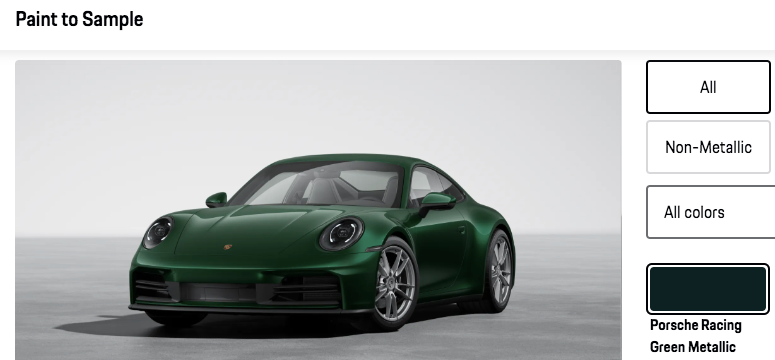 Porsche Configurator Paint to Sample selection