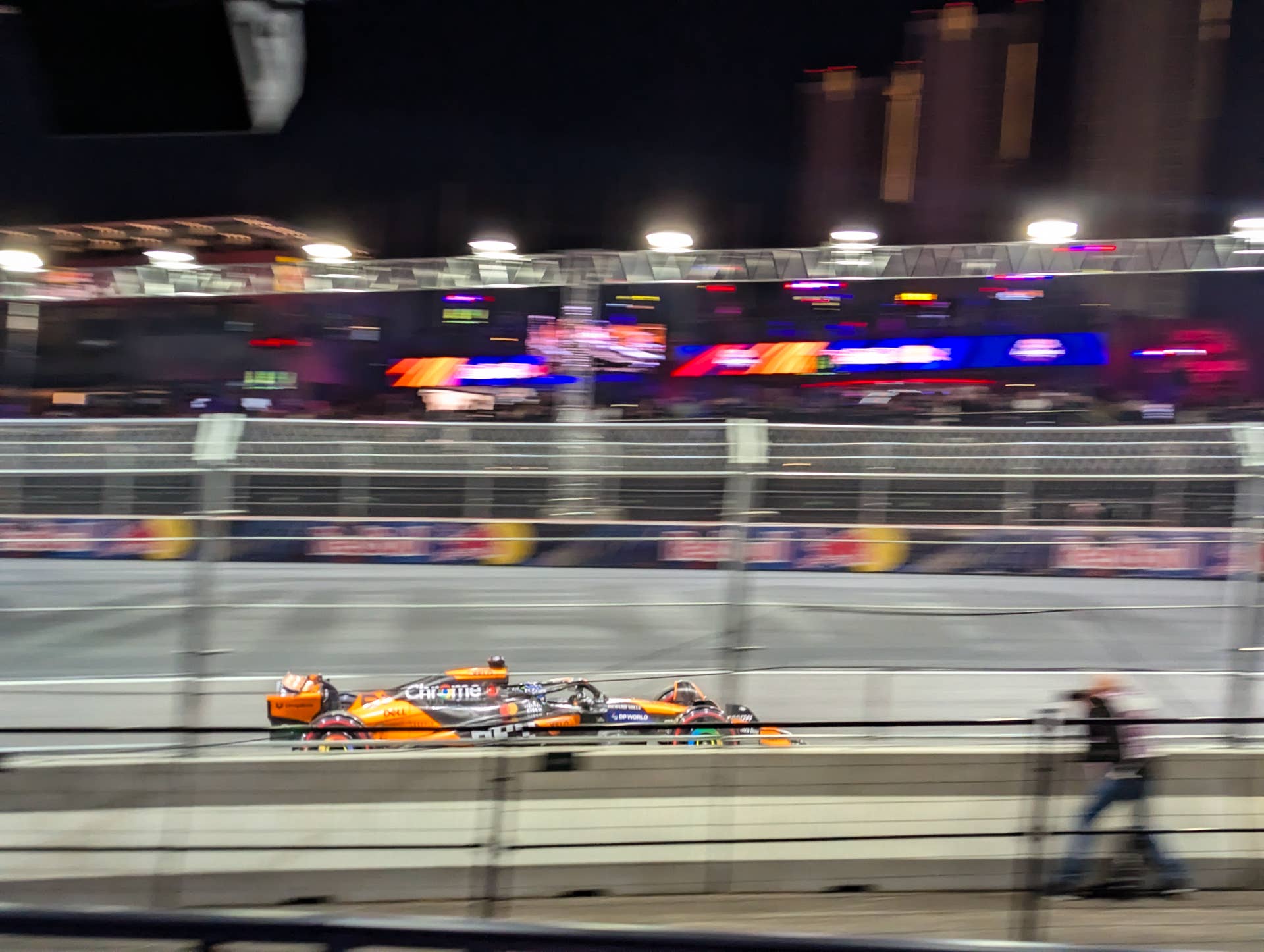 One of the McLarens roaring past