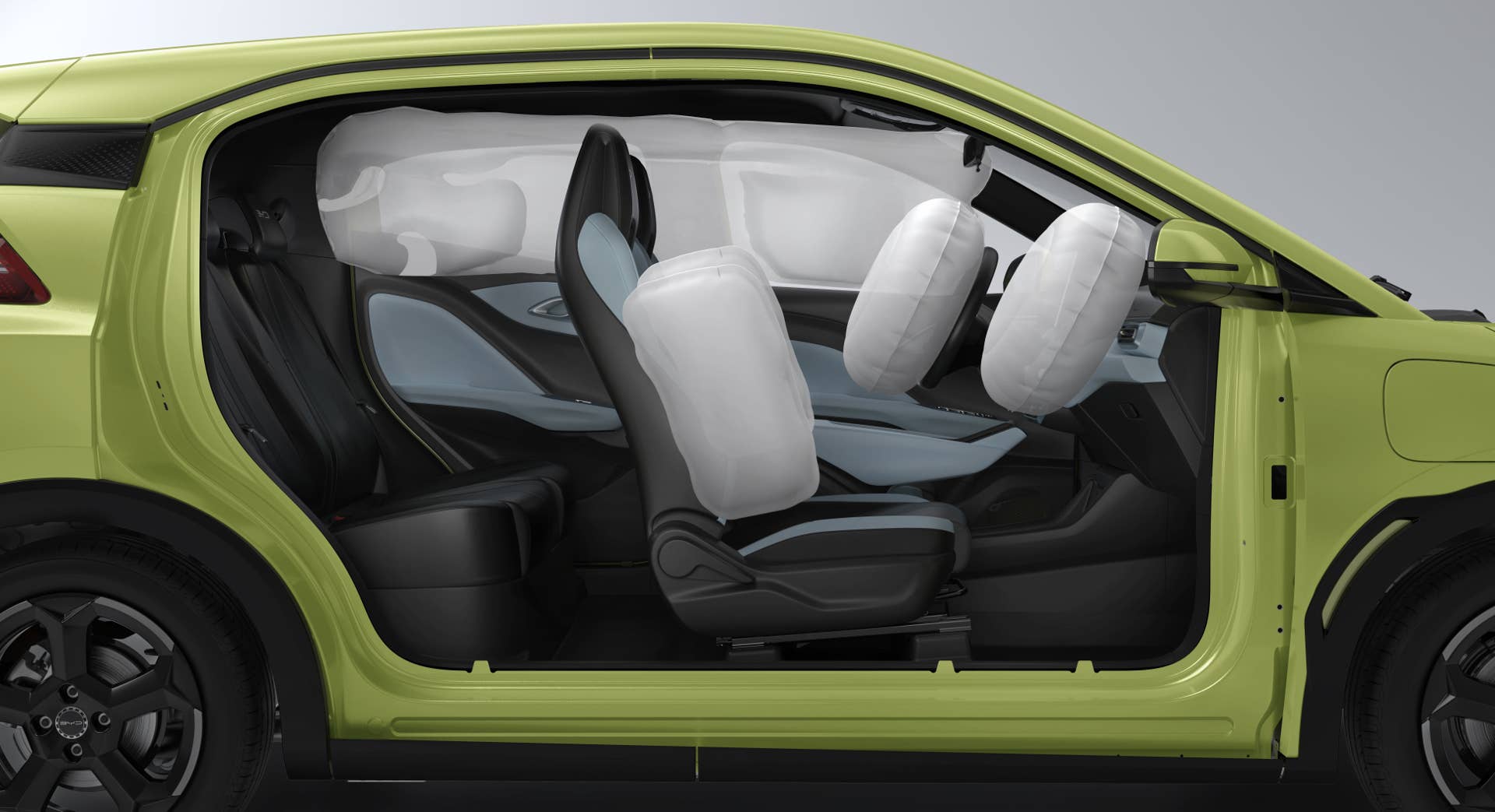 BYD Dolphin Mini with airbags deployed