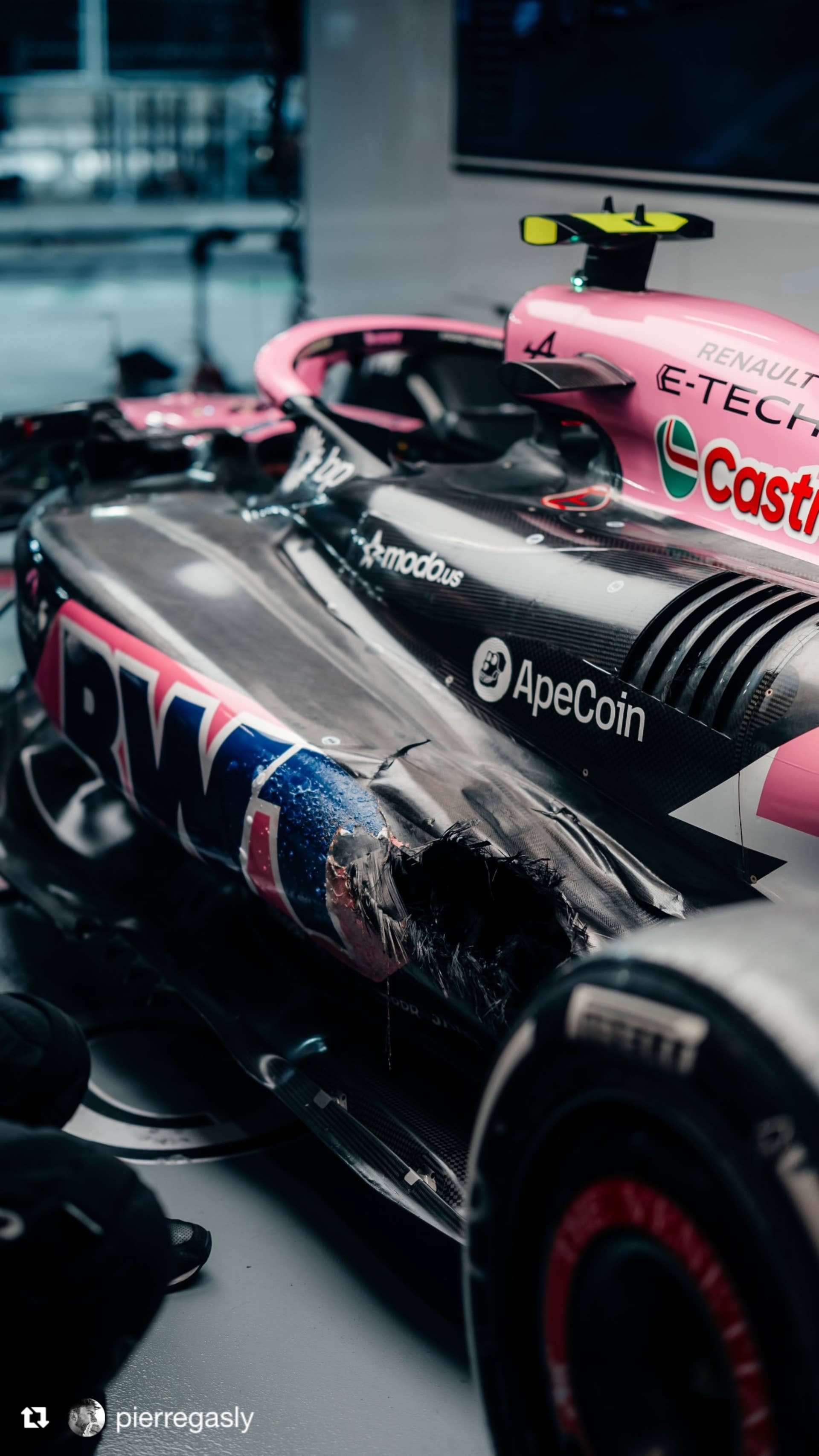 The damage from Pierre Gasly's engine fire