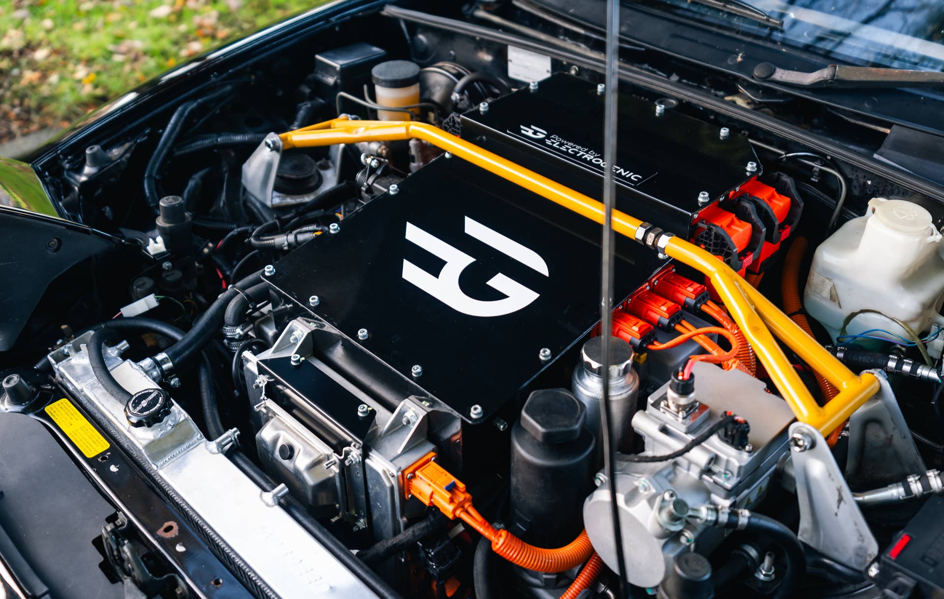 Electrogenic Mazda MX-5 Miata EV battery in engine bay