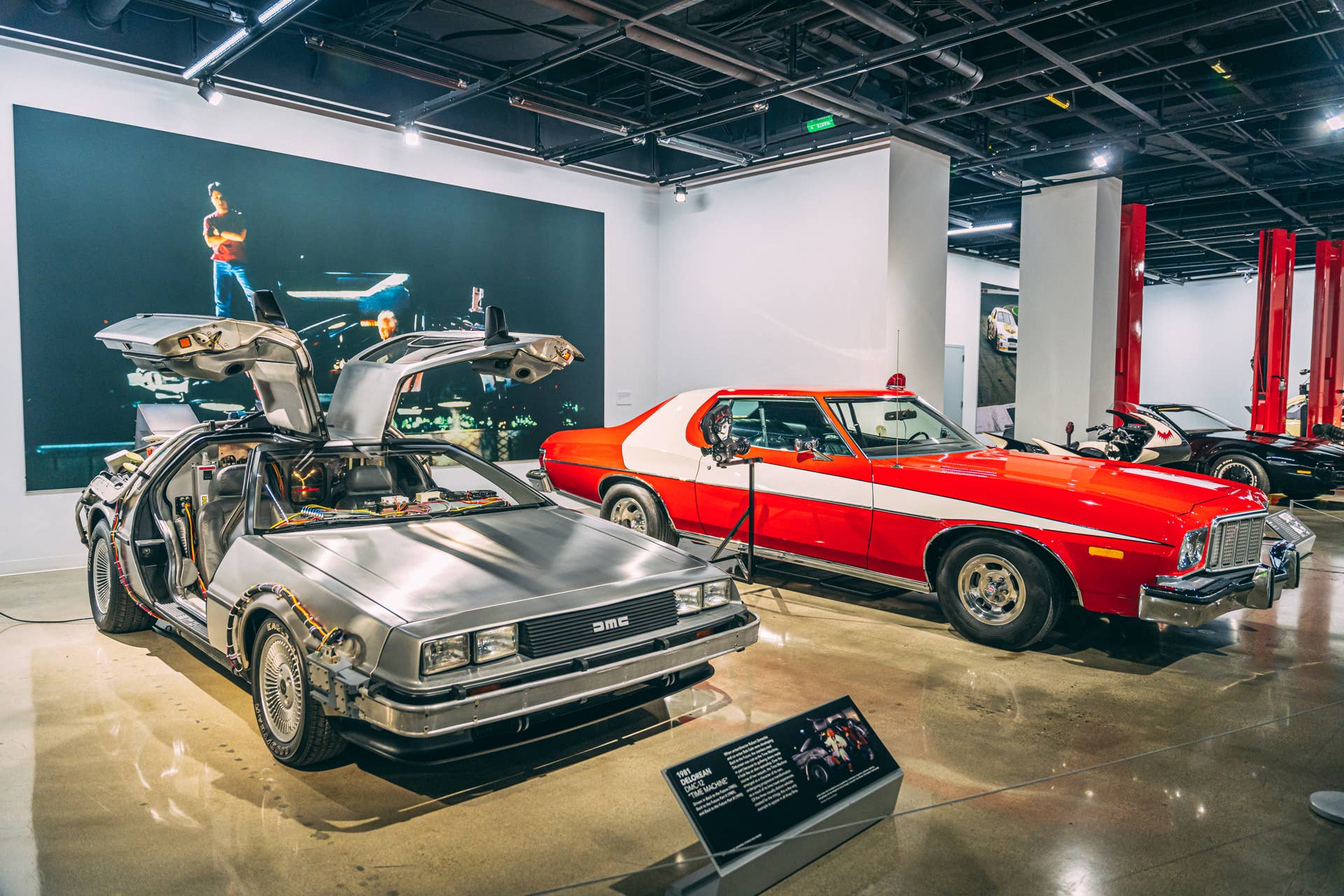 The screen-used DeLorean DMC-12 from "Back to the Future" and the 1976 Ford Gran Torino from "Starsky & Hutch"