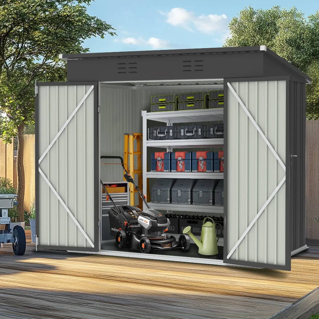 Seizeen 6-by-4 Outdoor Metal Storage Shed in Black