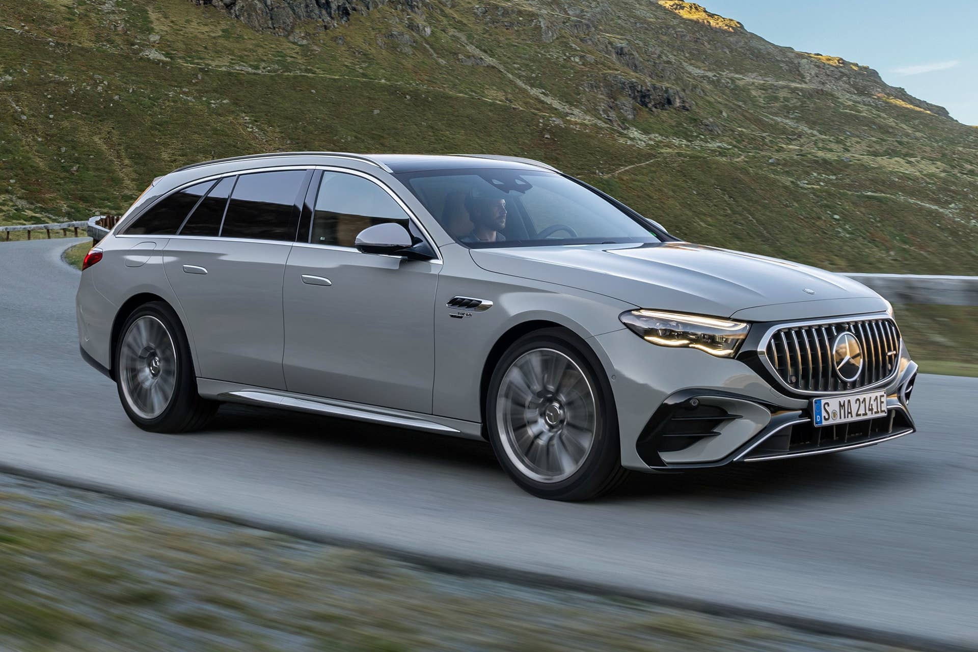 2026 Mercedes-AMG E 53 Hybrid Wagon in gray front angled view