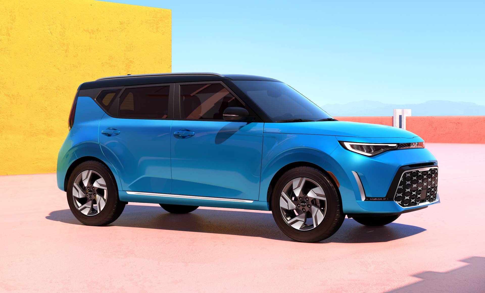 2025 Kia Soul in blue front angled view