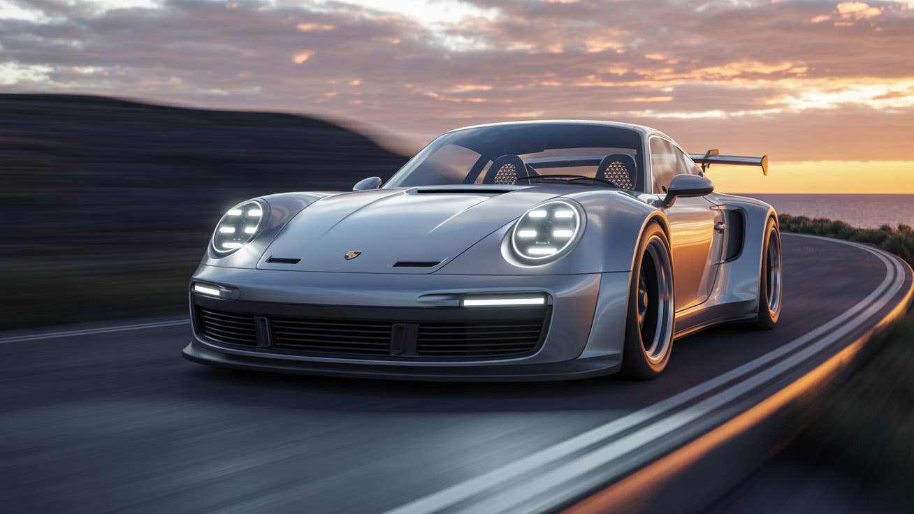 modern interpretation of the Porsche 911 Flachbrau on the road