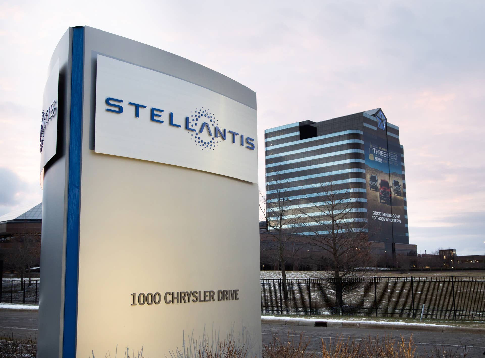 Stellantis sign at the company’s North American office in Auburn Hills, Michigan.