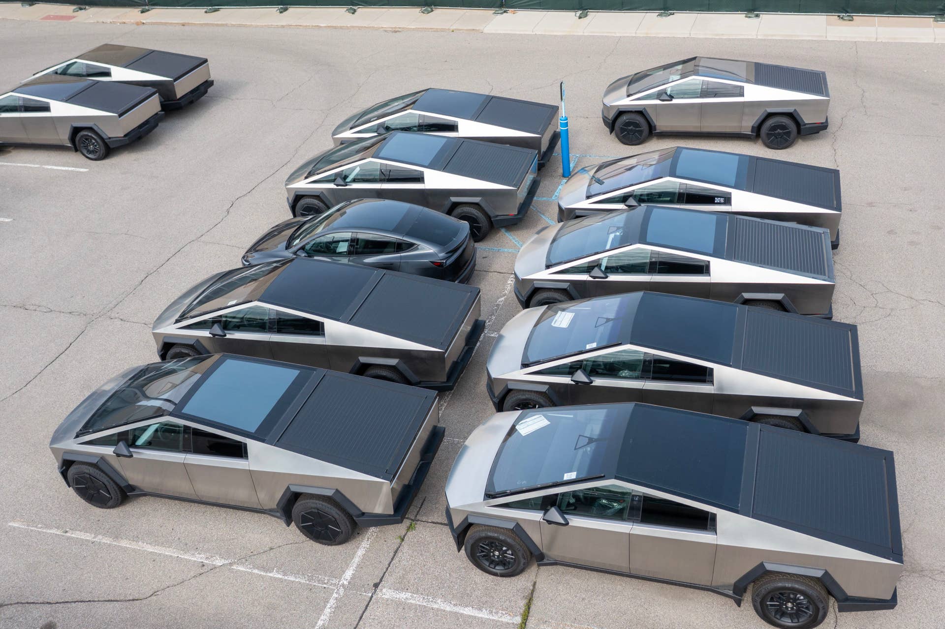 Unsold Tesla Cybertrucks parked in Michigan