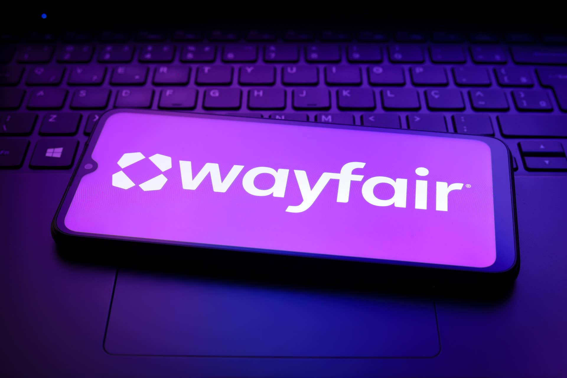 The Wayfair logo appears on a smartphone screen in this illustration photo in Reno, United States, on December 30, 2024. (Photo by Jaque Silva/NurPhoto via Getty Images)