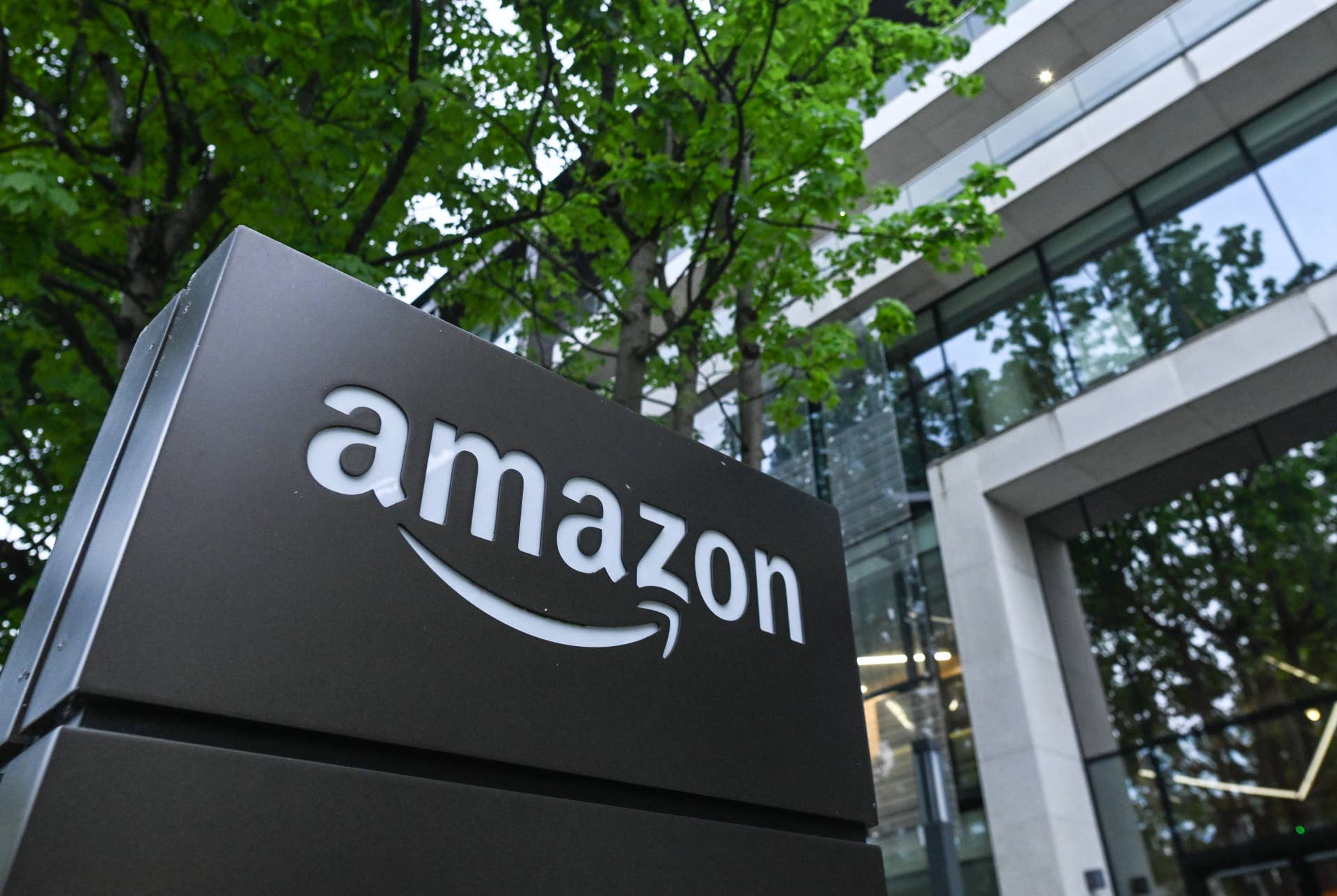 DUBLIN, IRELAND - MAY 6:
A view of the Amazon logo outside Amazon's offices in Dublin center, on May 6, 2024, in Dublin, Ireland. (Photo by Artur Widak/NurPhoto via Getty Images)
