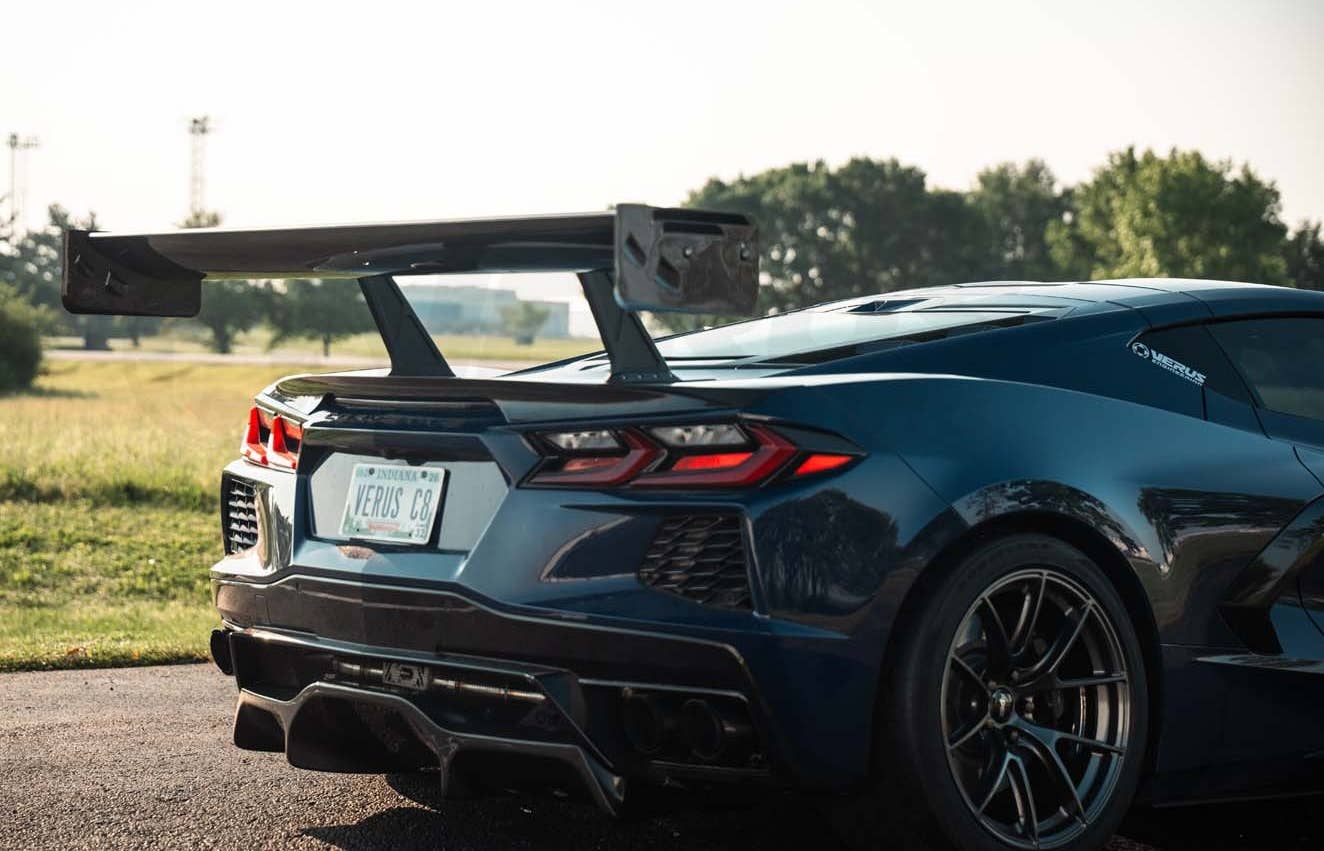Chevrolet Corvette Stingray C8 with Massive Wing by Verus Engineering rear details