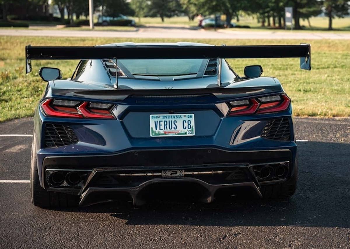 Chevrolet Corvette Stingray C8 with Massive Wing by Verus Engineering rear details