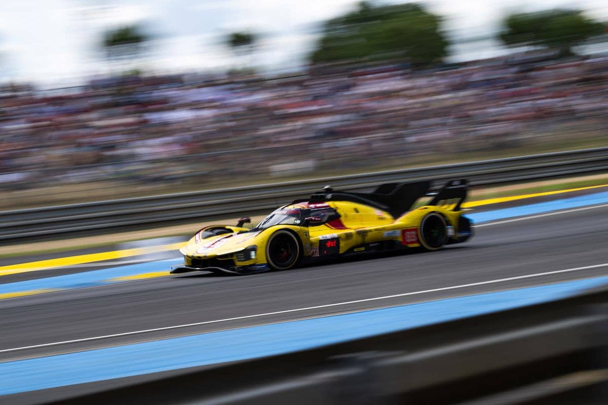 The #83 AF Corse Ferrari 499P of Robert Kubica, Yifei Ye, and Philip Hanson drives during the 24 Hours of Le Mans at the Circuit de la Sarthe on June 14, 2025 in Le Mans, France.
