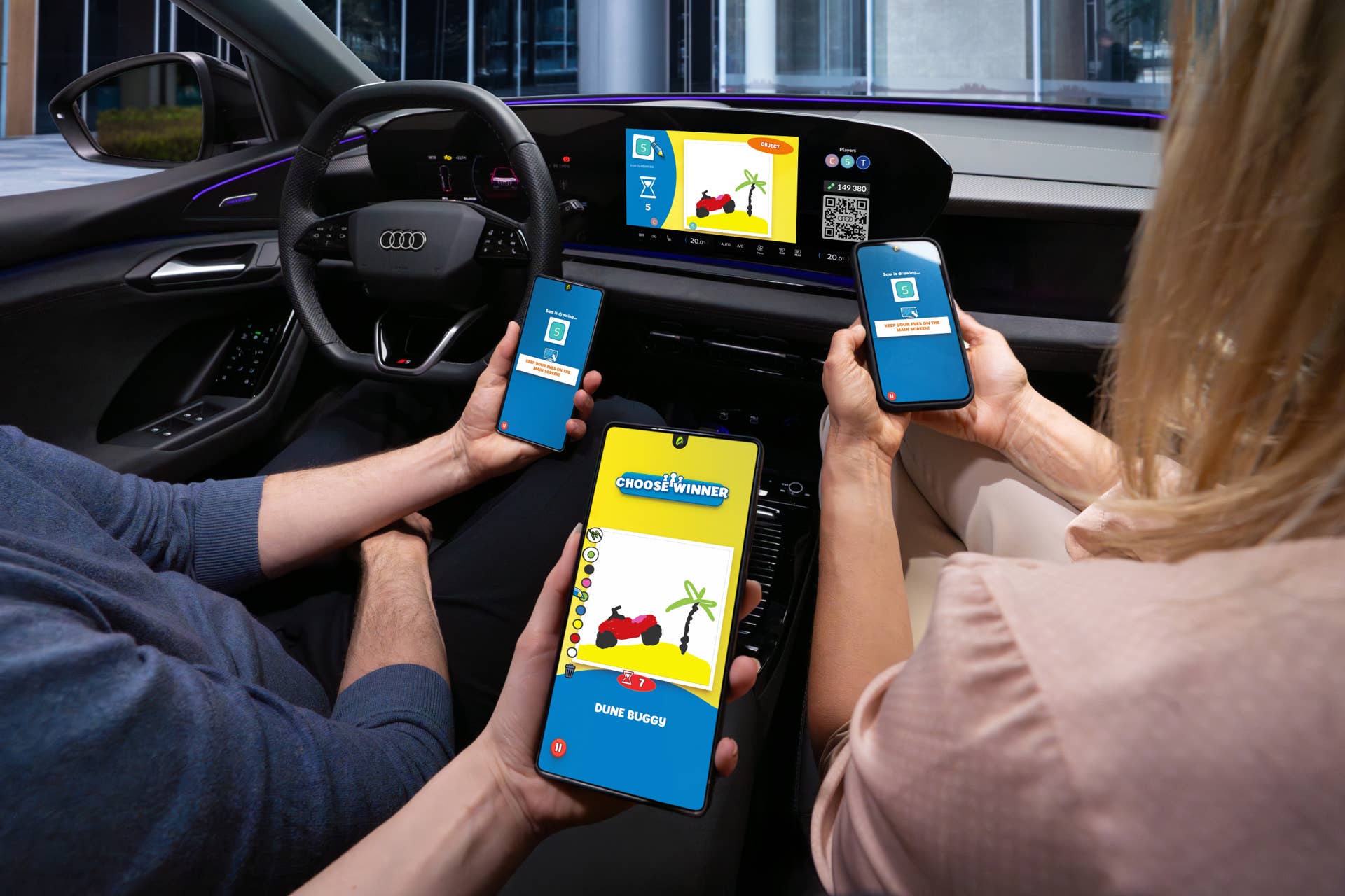 A game from the AirConsole gaming platform runs on the touch display in an Audi.