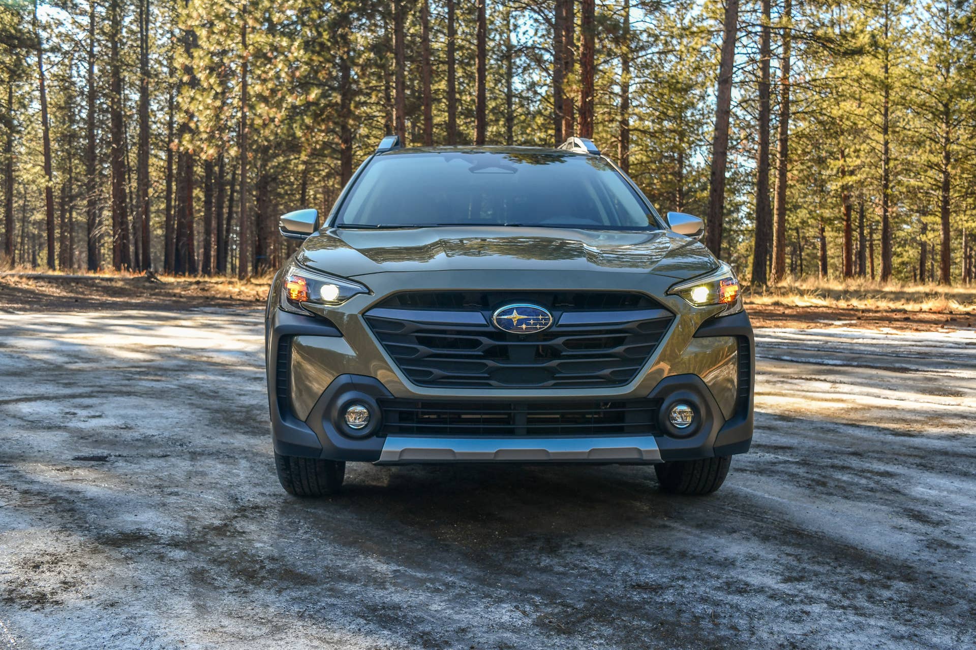 The very front end of the Subaru Outback Touring XT