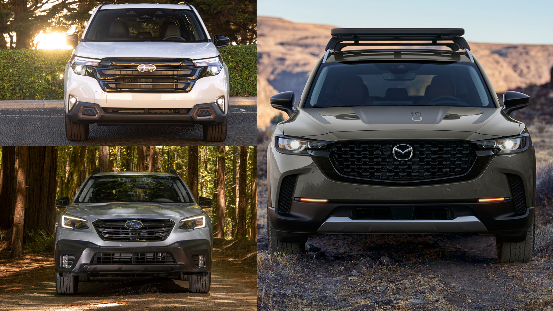 Subaru Outback, Subaru Forester, and Mazda CX-50