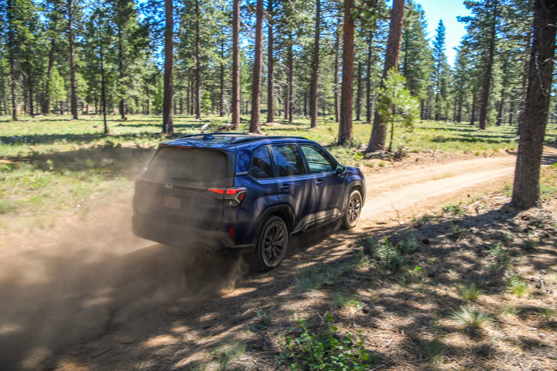The rear end of the 2025 Subaru Forester hybrid off-road