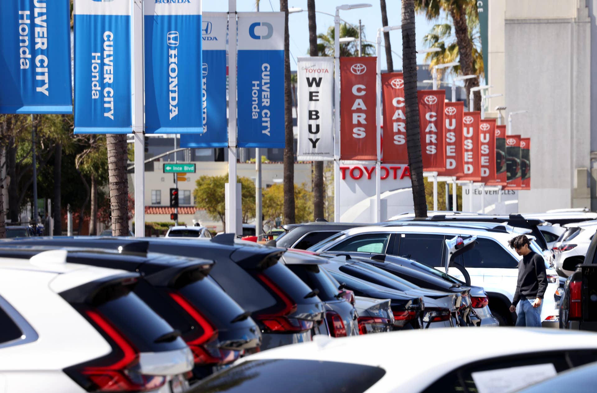 Honda lot beside a Toyota lot in Culver City, California