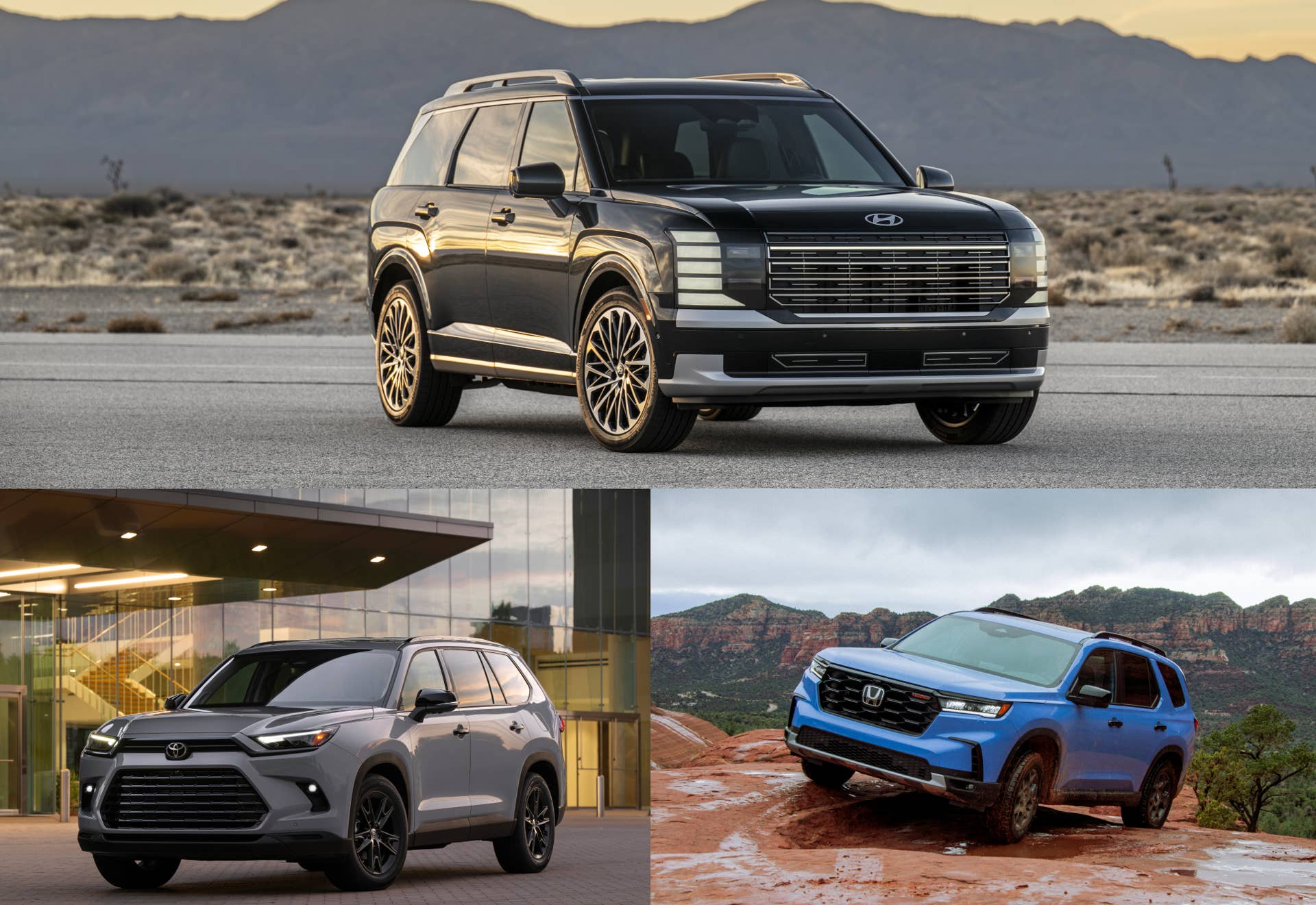 Hyundai Palisade, Honda Pilot, and Toyota Grand Highlander