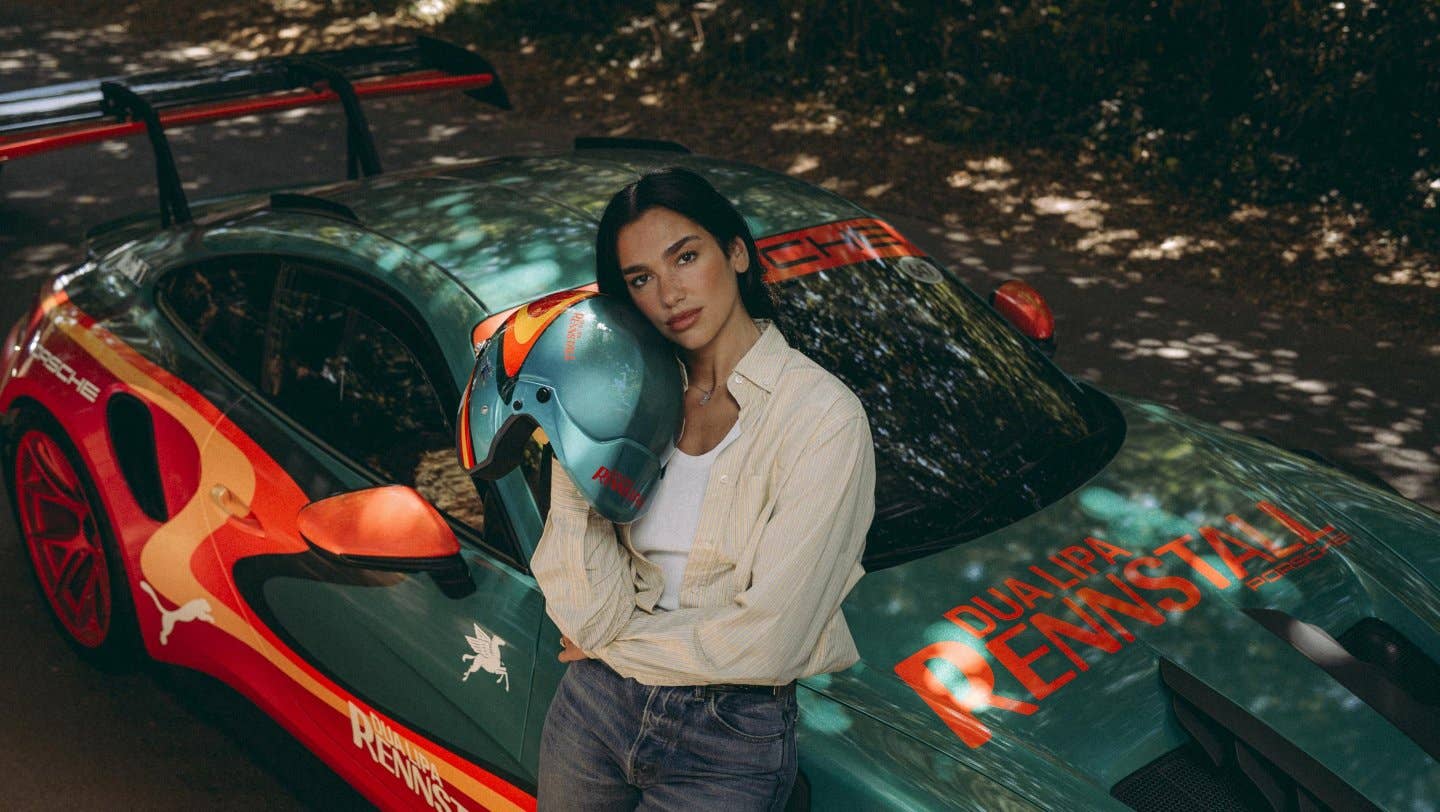 Dua Lipa with the Dua Lipa Rennstall GT3 RS at the 2025 Goodwood Festival of Speed
